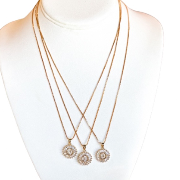 NWT Mini Radiant Initial Necklaces Gold plated with Crystals - Picture 3 of 5